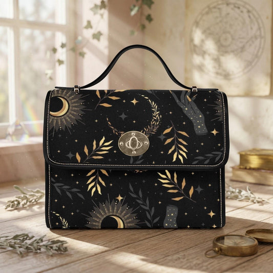 Moon Phase Handbag, Night Sky Purse, Dark Academia Top Handle Bag
