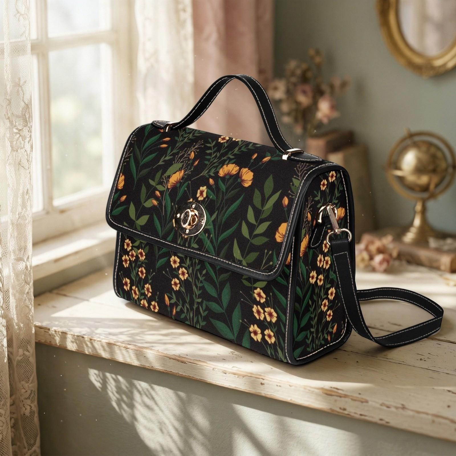 Floral Crossbody Bag, Wildflower Satchel Purse, Botanical Top Handle Handbag