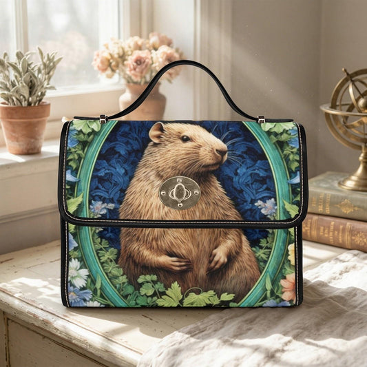 Capybara Satchel Purse, Botanical Animal Handbag, Cottagecore Top Handle Bag