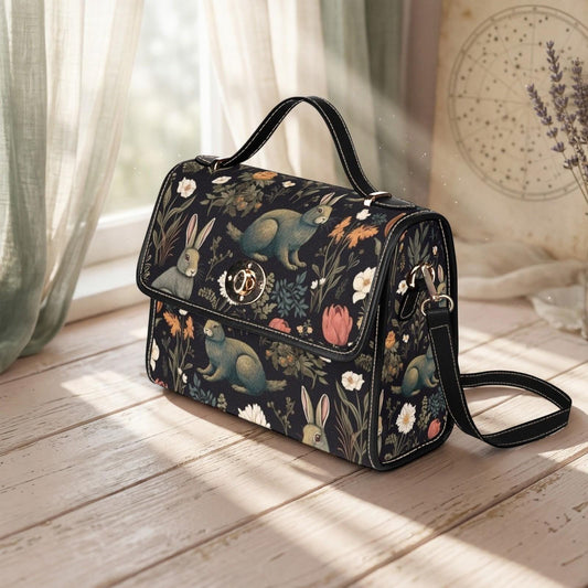 Rabbit and Wildflower Field Handbag, Cottagecore Crossbody, Enchanted Forest Purse, Spring Floral Bag