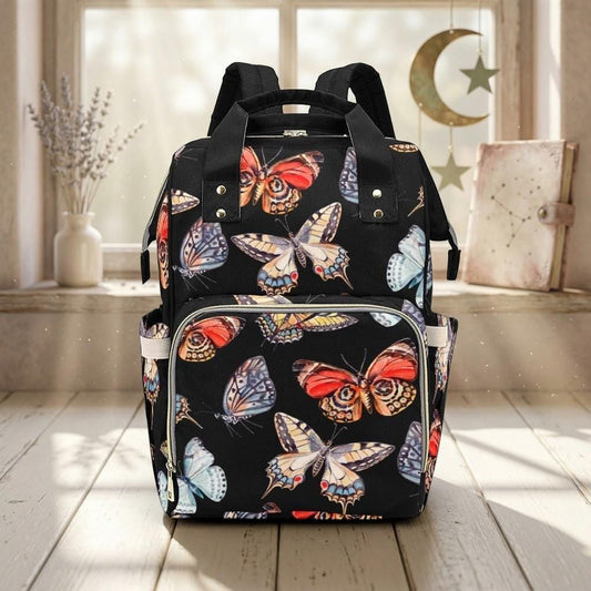 Vintage Butterfly Backpack, Fairycore Diaper Bag, Botanical Organizer, Boho Festival Bag, Whimsical Mom Gear