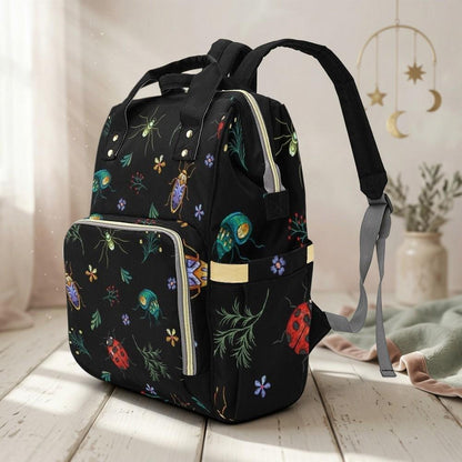 Diaper Bag Backpack with Bug Print, Mom Travel Backpack, Nursery Organizer