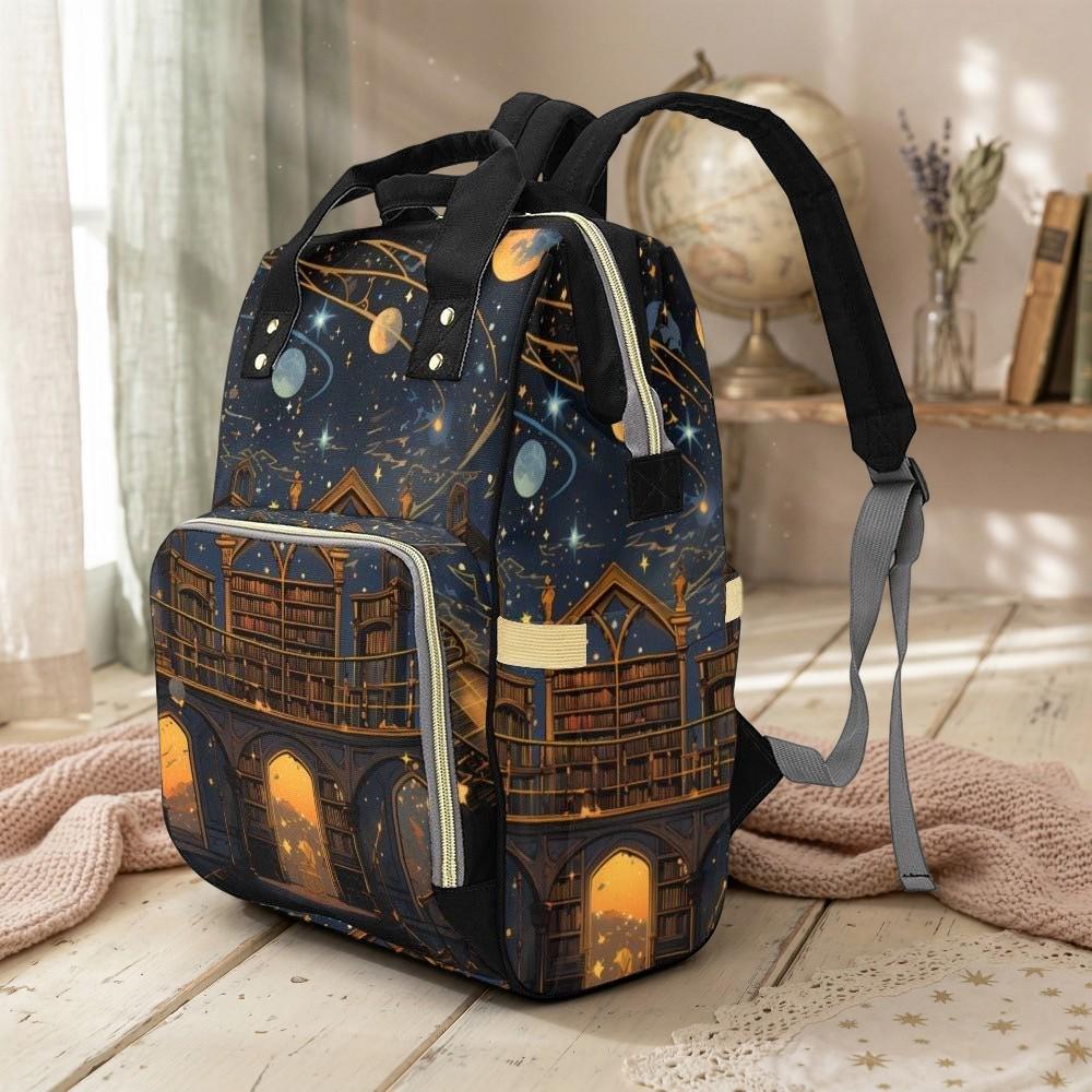 Celestial Library Backpack, Dark Academia Book Print Diaper Bag, Gothic Scholar Organizer