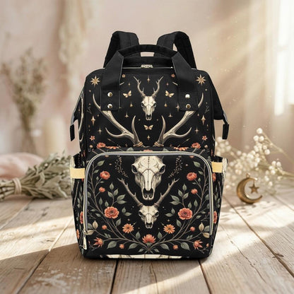 Western Diaper Bag Backpack, Boho Deer Skull Baby Bag, Stroller Organizer