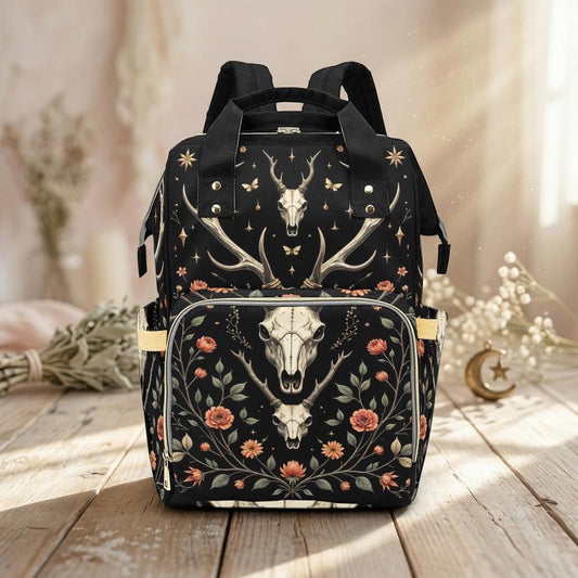 Western Diaper Bag Backpack, Boho Deer Skull Baby Bag, Stroller Organizer