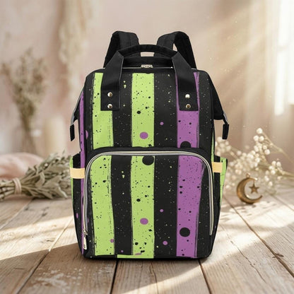 Diaper Bag Backpack with Gothic Stripes, Alt Mom Baby Travel Bag, Nursery Organizer