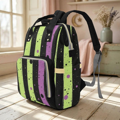 Diaper Bag Backpack with Gothic Stripes, Alt Mom Baby Travel Bag, Nursery Organizer