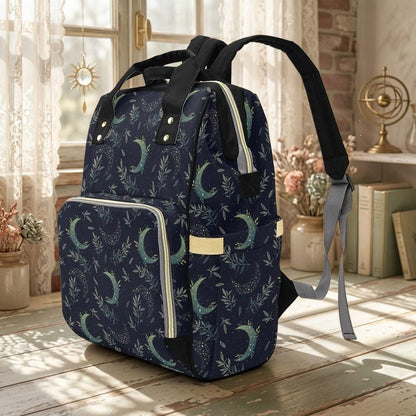 Celestial Moon Diaper Bag Backpack, Navy Nursery Travel Bag for Moms and Babies