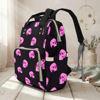 Neon Mushroom Print Diaper Backpack, Celestial Witchy Mom Bag, Spooky Travel Baby Bag