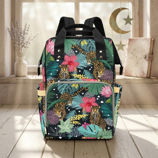Leopard Diaper Bag Backpack, Tropical Baby Travel Bag, Floral Mom Backpack, Stroller Organizer