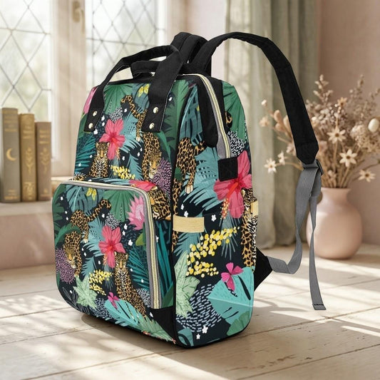Leopard Diaper Bag Backpack, Tropical Baby Travel Bag, Floral Mom Backpack, Stroller Organizer