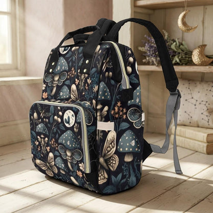 Cottagecore Mushroom Diaper Bag Backpack, Moth Baby Travel Bag, Stroller Organizer