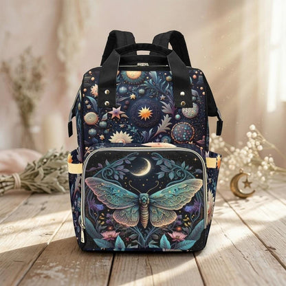Moth Diaper Bag Backpack, Moon Baby Travel Bag, Enchanted Nursery Organizer