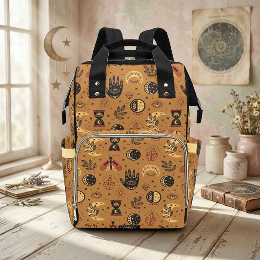 Celestial Diaper Bag Backpack, Boho Mom Travel Bag, Moon Phase Nursery Organizer