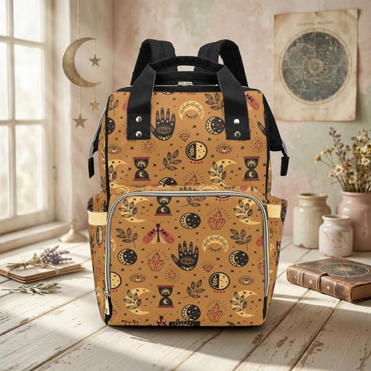 Celestial Diaper Bag Backpack, Boho Mom Travel Bag, Moon Phase Nursery Organizer