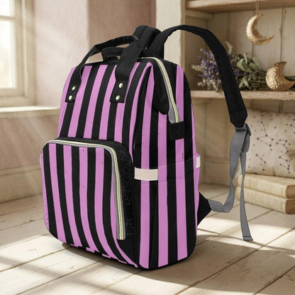 Purple Stripe Backpack, Goth School Bag, Alt Fashion Laptop Bag, Edgy Travel Backpack