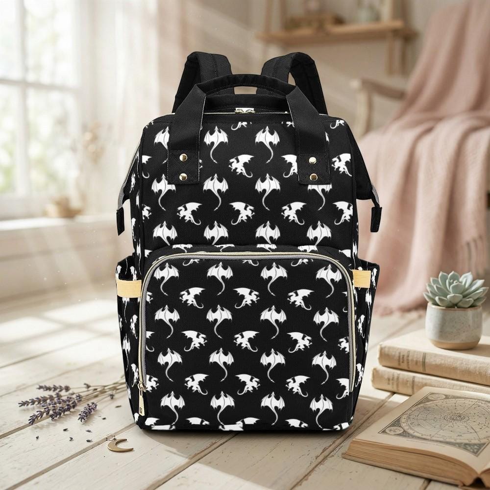 Dragon Print Diaper Bag Backpack, Fantasy Mom Bag, Baby Travel Backpack Organizer