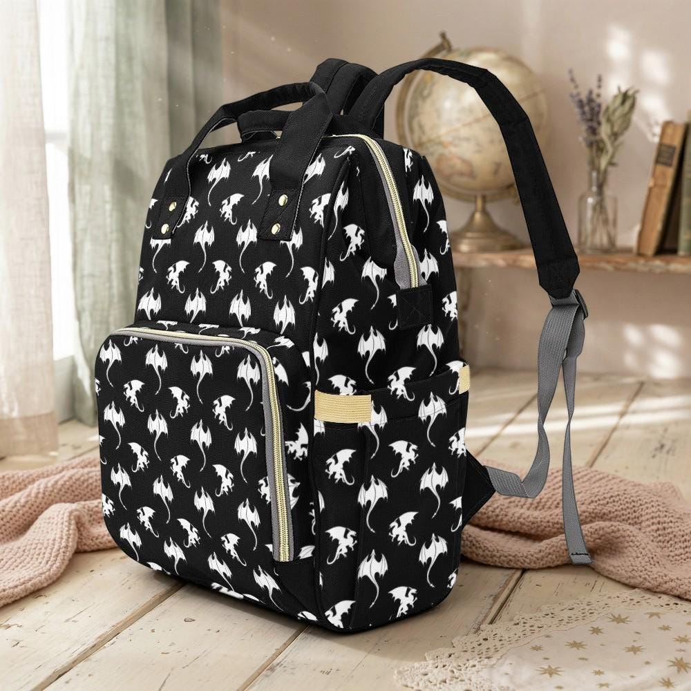 Dragon Print Diaper Bag Backpack, Fantasy Mom Bag, Baby Travel Backpack Organizer