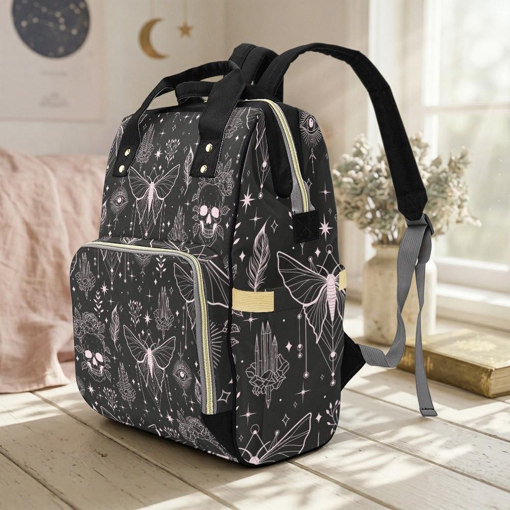 Witchy Diaper Bag Backpack, Celestial Baby Travel Bag, Gothic Mom Backpack