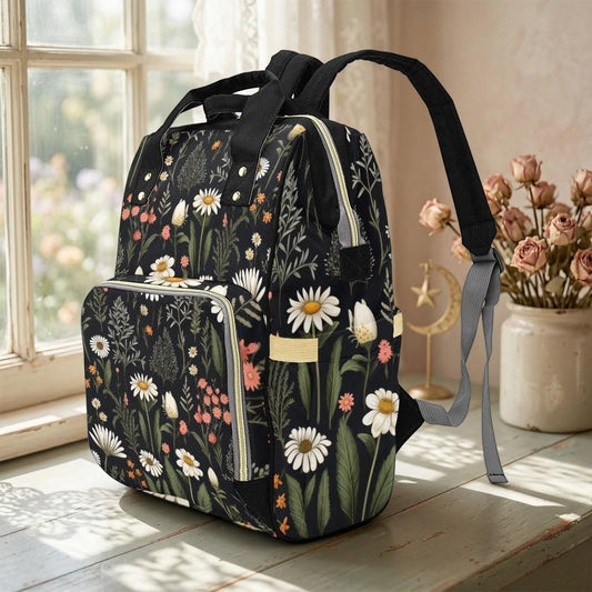 Floral diaper backpack, cottagecore daisy print, mom garden bag, whimsical baby bag, boho nursery essentials