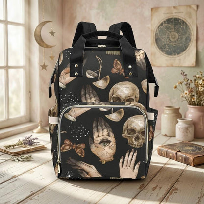 Occult Diaper Bag Backpack, Skull Moth Baby Bag, Mystic Mom Travel Pack