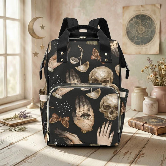 Occult Diaper Bag Backpack, Skull Moth Baby Bag, Mystic Mom Travel Pack