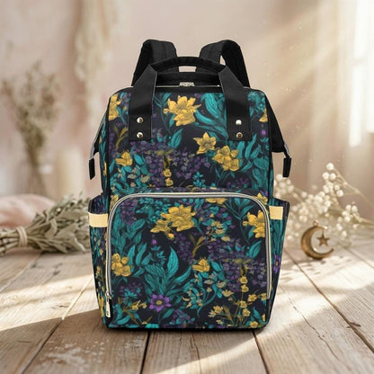 Dark floral print backpack, witchy botanical bag, cottagecore school tote, romantic floral backpack, occult floral bag, enchanted floral bag