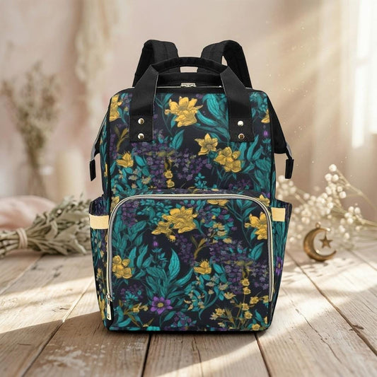 Dark floral print backpack, witchy botanical bag, cottagecore school tote, romantic floral backpack, occult floral bag, enchanted floral bag