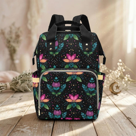 Folk Art Tulip Diaper Bag Backpack, Boho Baby Travel Pack for Moms