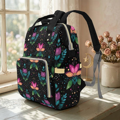 Folk Art Tulip Diaper Bag Backpack, Boho Baby Travel Pack for Moms