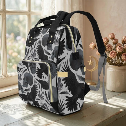 Diaper Bag Backpack, Raven Skull Goth Mom Backpack, Baby Travel Nursery Organizer