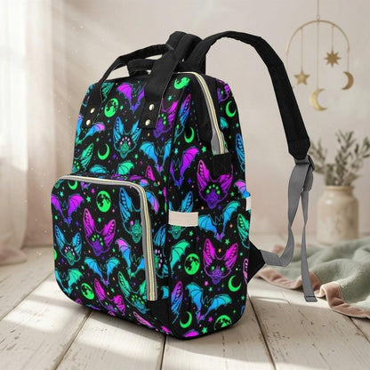 Halloween Diaper Bag Backpack Neon Bat Moon Print Baby Travel Pack