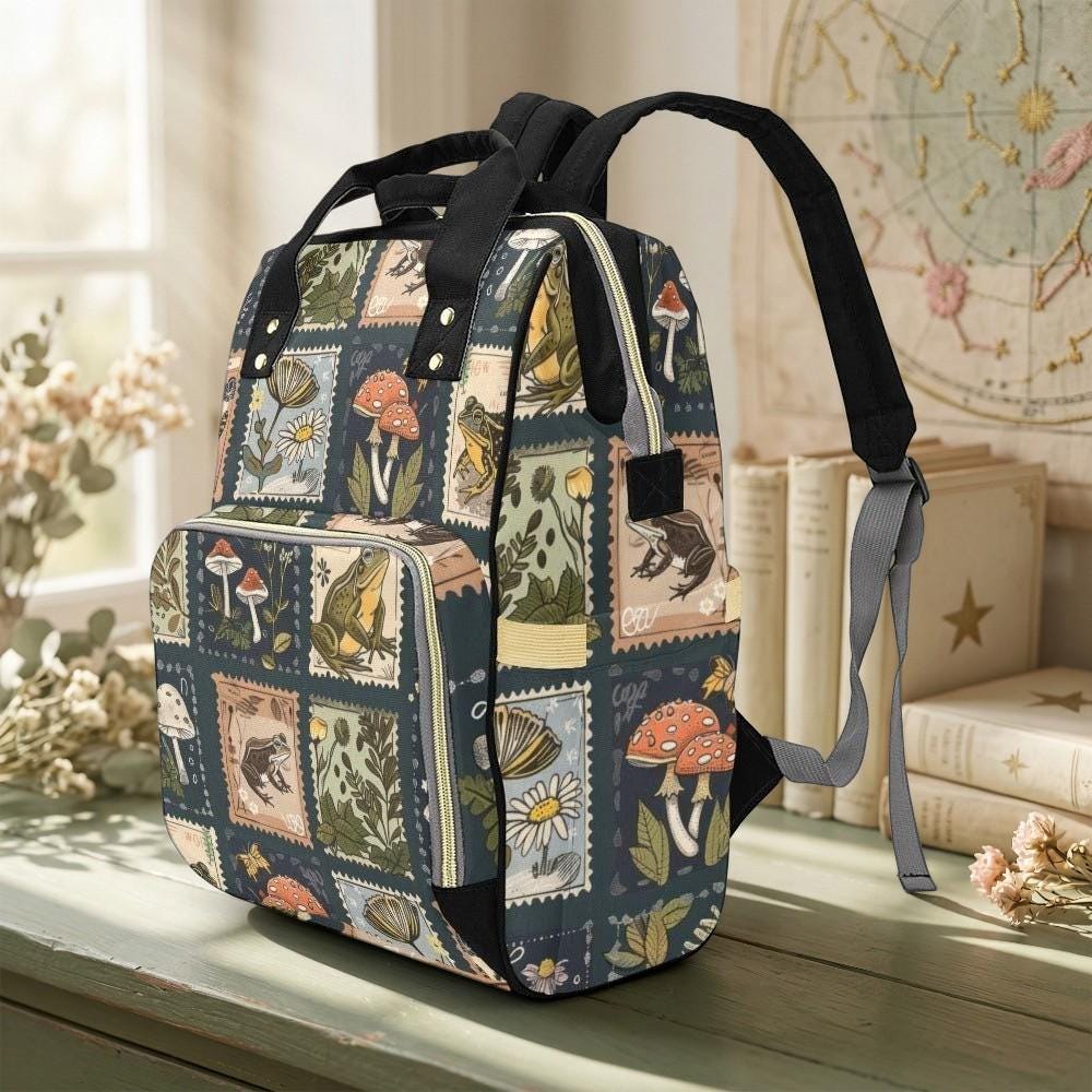Frog Diaper Bag Backpack, Nature Stamp Baby Bag, Nursery Organizer