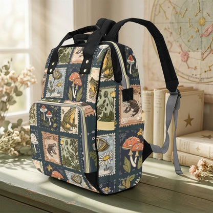 Frog Diaper Bag Backpack, Nature Stamp Baby Bag, Nursery Organizer