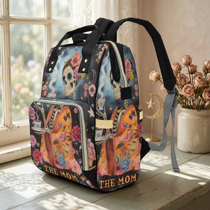 Skeleton Tea Mom Backpack, Witchy Halloween Diaper Bag, Spooky Skull Tote, Enchanted Travel Bag