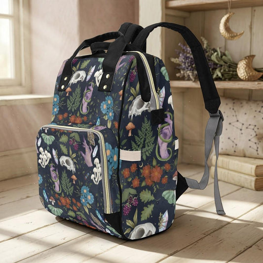 Woodland Diaper Bag Backpack, Cottagecore Baby Travel Bag, Mushroom Mom Pack, Forest Nursery Bag
