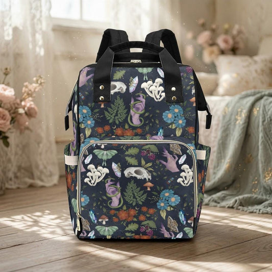 Woodland Diaper Bag Backpack, Cottagecore Baby Travel Bag, Mushroom Mom Pack, Forest Nursery Bag