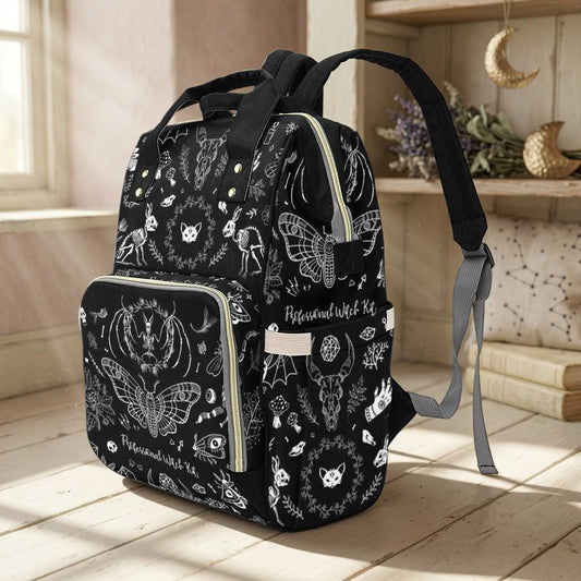 Moth Print Baby Bag, Gothic Backpack, Dark Nature Nursery Organizer, Spooky Diaper Bag, Witchy Mom Gift