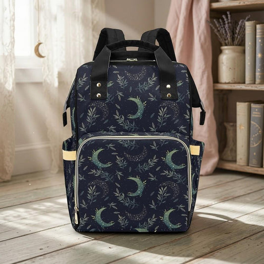 Celestial Moon Diaper Bag Backpack, Navy Nursery Travel Bag for Moms and Babies