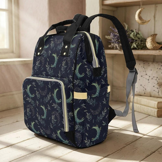 Celestial Moon Diaper Bag Backpack, Navy Nursery Travel Bag for Moms and Babies