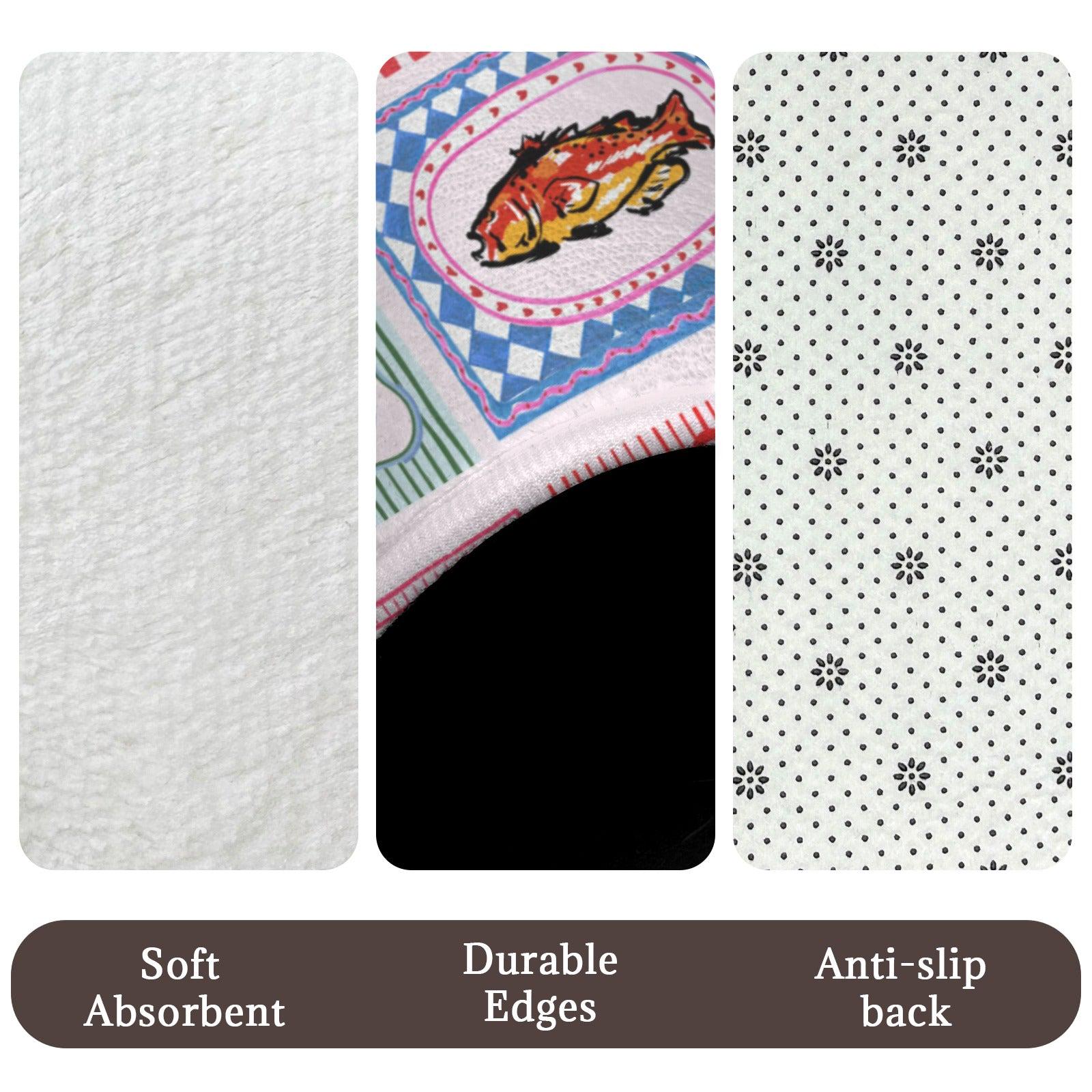Fish Market Bath Rug Set, Sardine Tin Bathroom Mat Trio, Lobster Toilet Cover