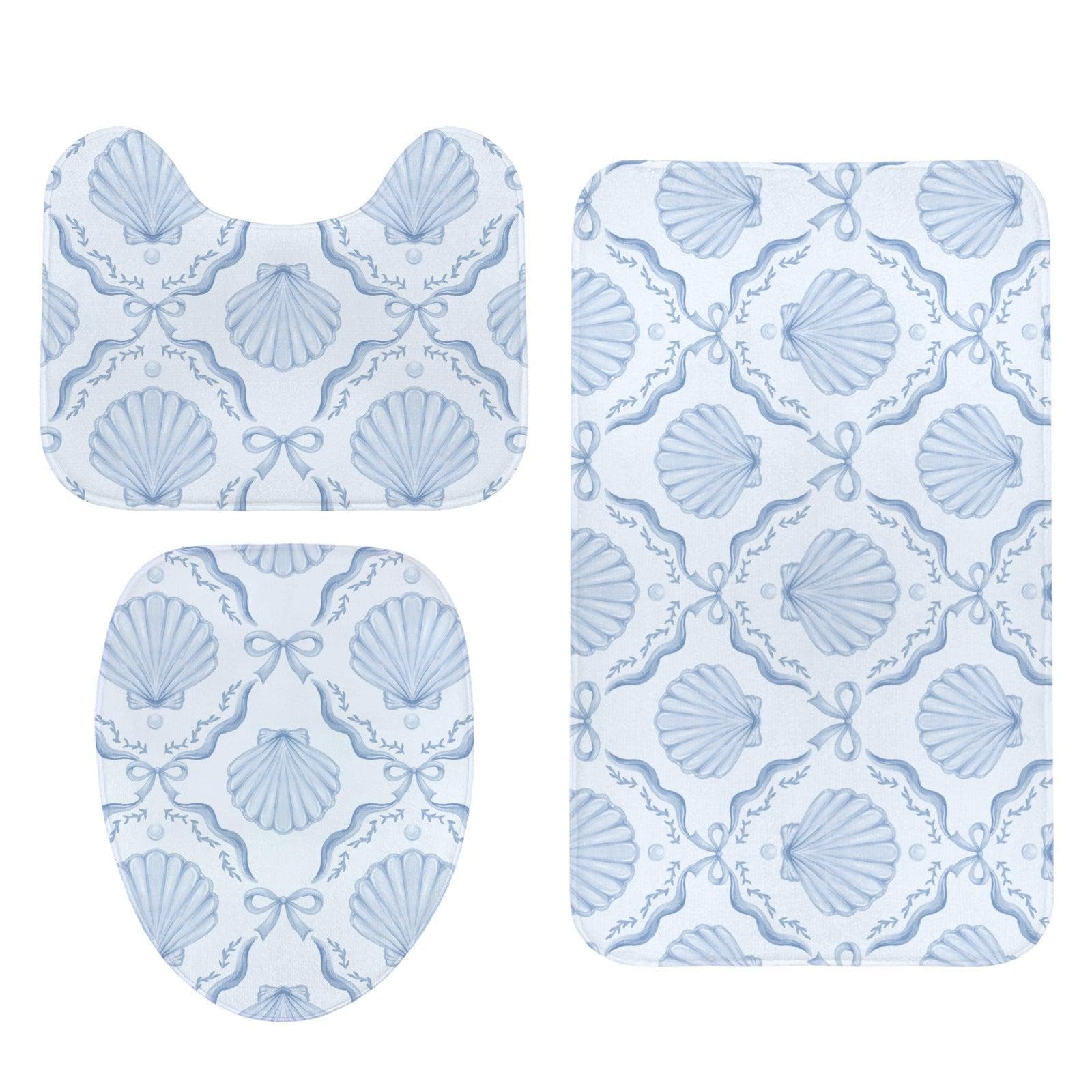 Seashell Bow Bathroom Rug Set, Coastal Coquette Mat Decor