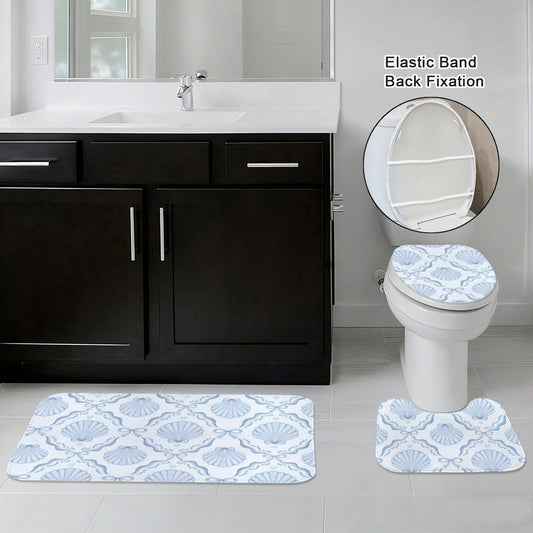 Seashell Bow Bathroom Rug Set, Coastal Coquette Mat Decor