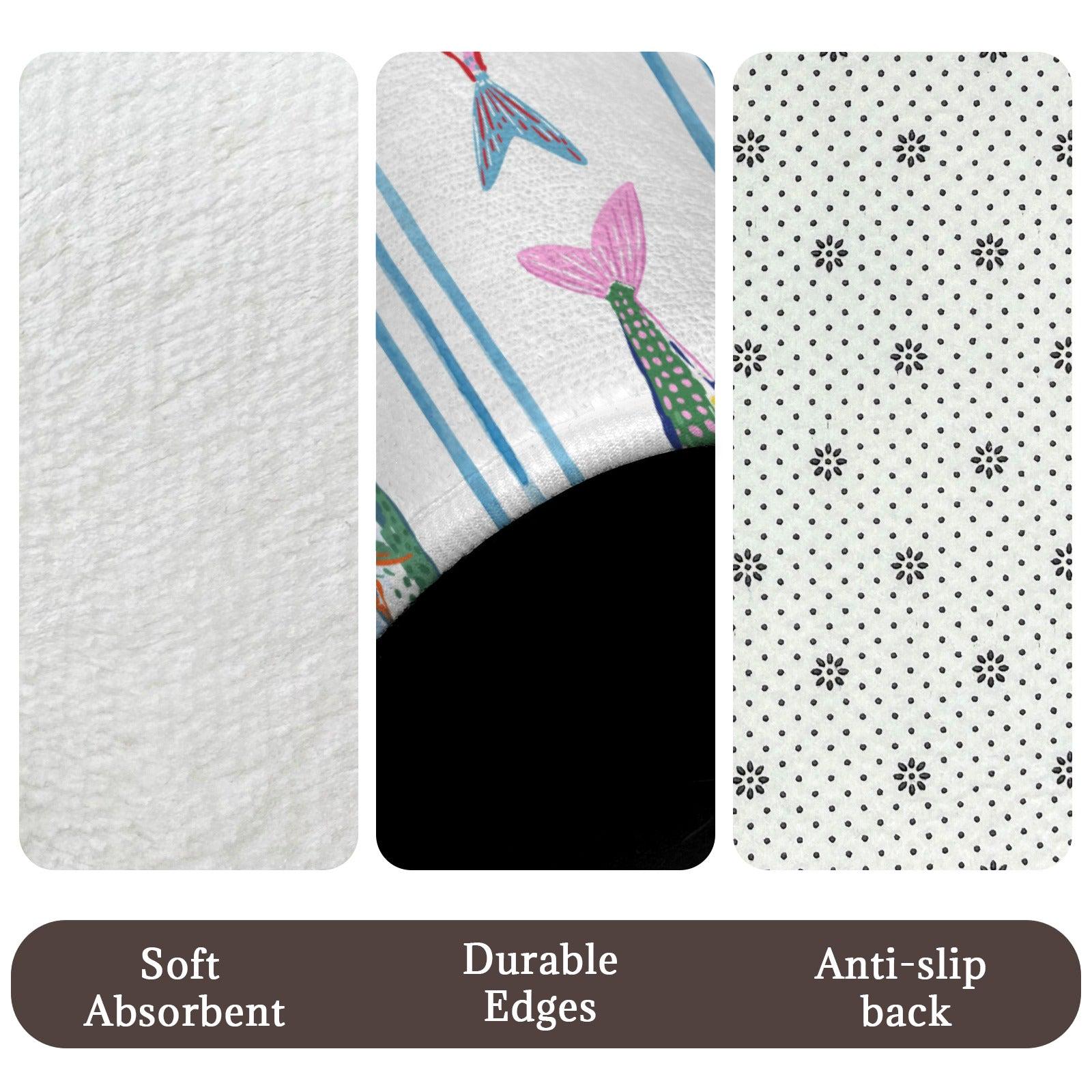 Striped Lobster Fish Bathroom Mat Set, Coastal Seafood Bath Decor Rugs