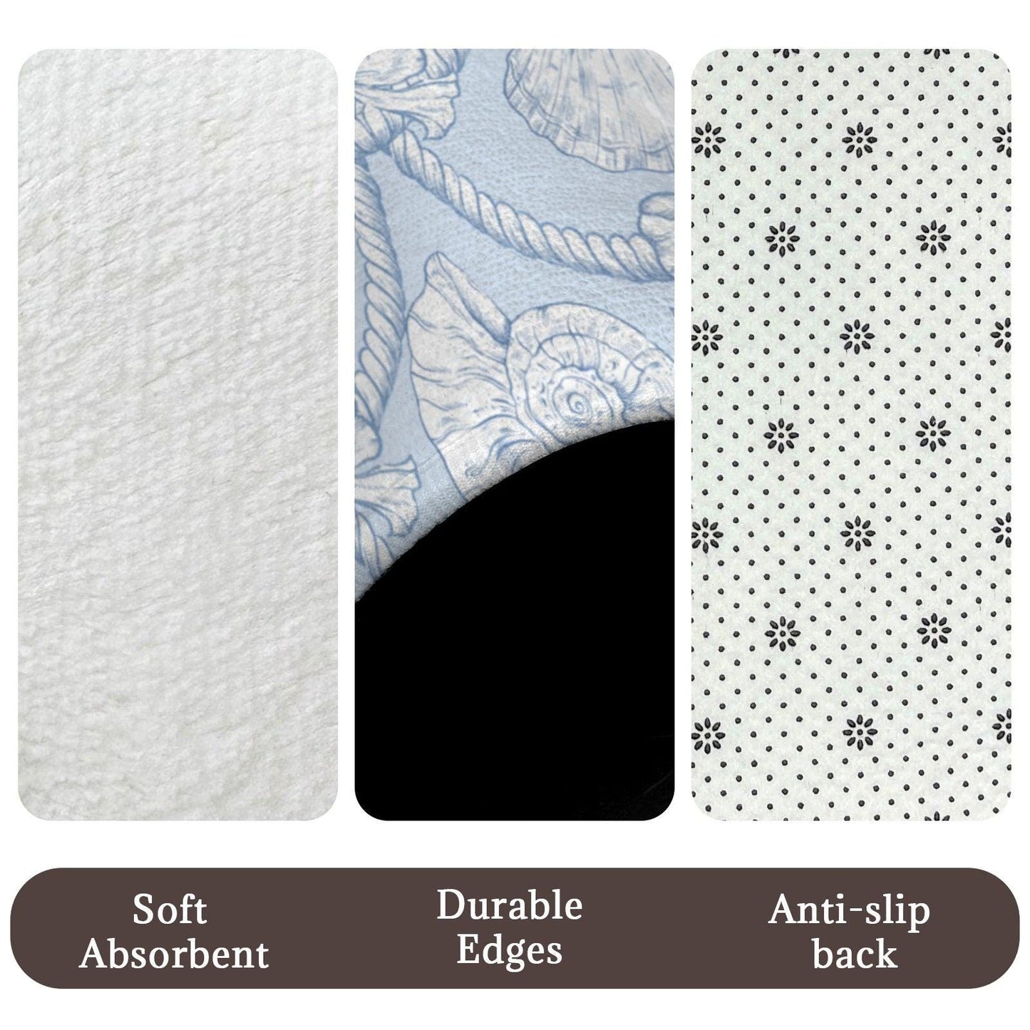 Seashell Bath Mat Set, Coastal Rope Bow Bathroom Rug, Nautical Toilet Contour Mat