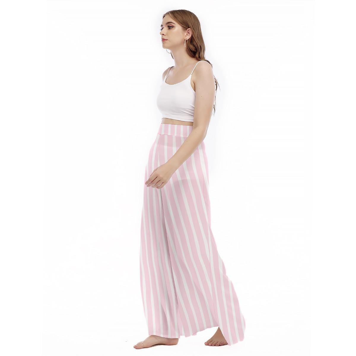 Pink Striped Wide Leg Pants, Coastal Summer Trousers, Breezy Vacation Resort Wear