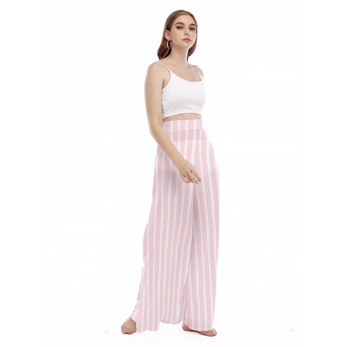 Pink Striped Wide Leg Pants, Coastal Summer Trousers, Breezy Vacation Resort Wear