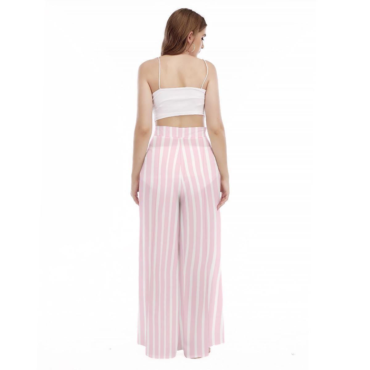 Pink Striped Wide Leg Pants, Coastal Summer Trousers, Breezy Vacation Resort Wear