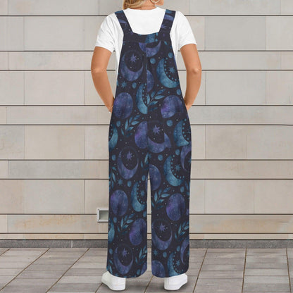 Celestial Moon Wide Leg Jumpsuit, Galaxy Stars Pockets Outfit