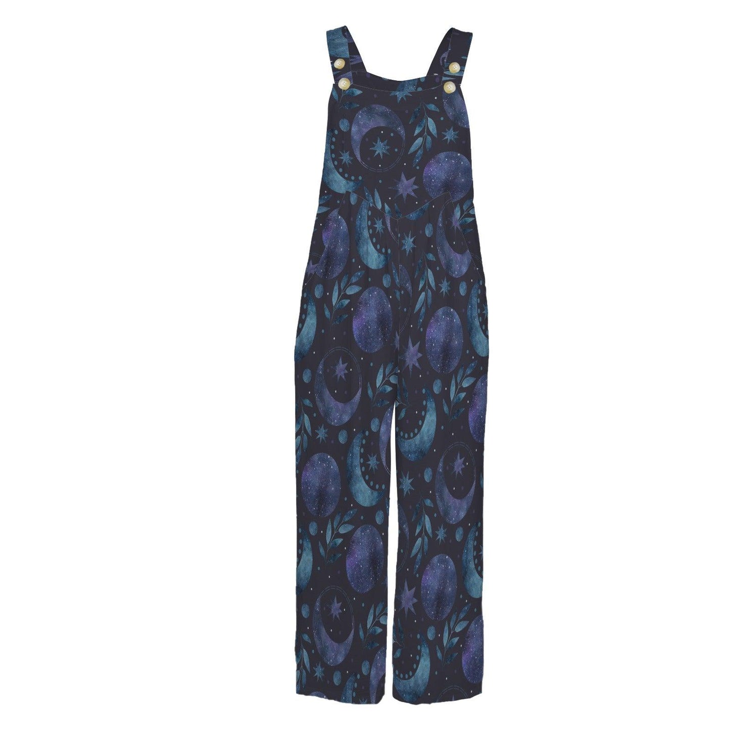 Celestial Moon Wide Leg Jumpsuit, Galaxy Stars Pockets Outfit